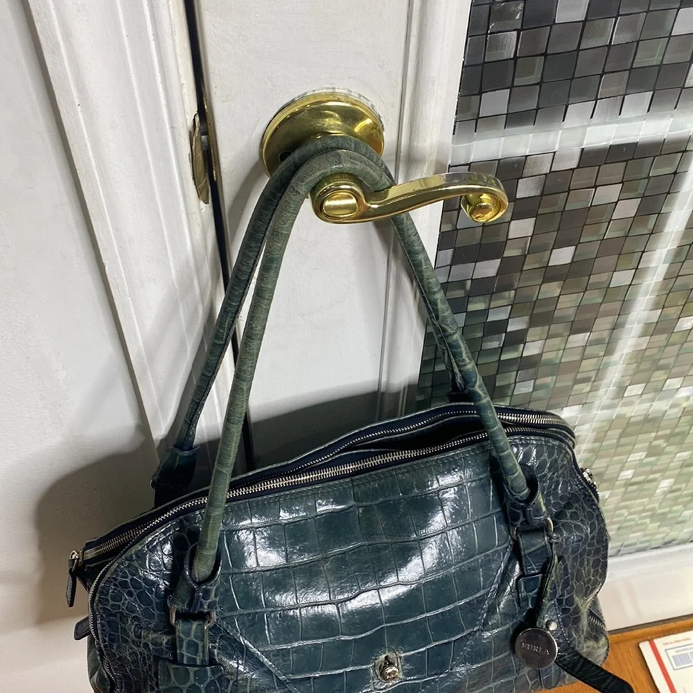 💕 Furla gorgeous turquoise crocodile Italian leather x large satchel bag 💕